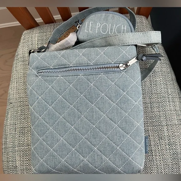 Rae Dunn Blue Quilted Crossbody Bag with Pouch - Picture 11 of 12